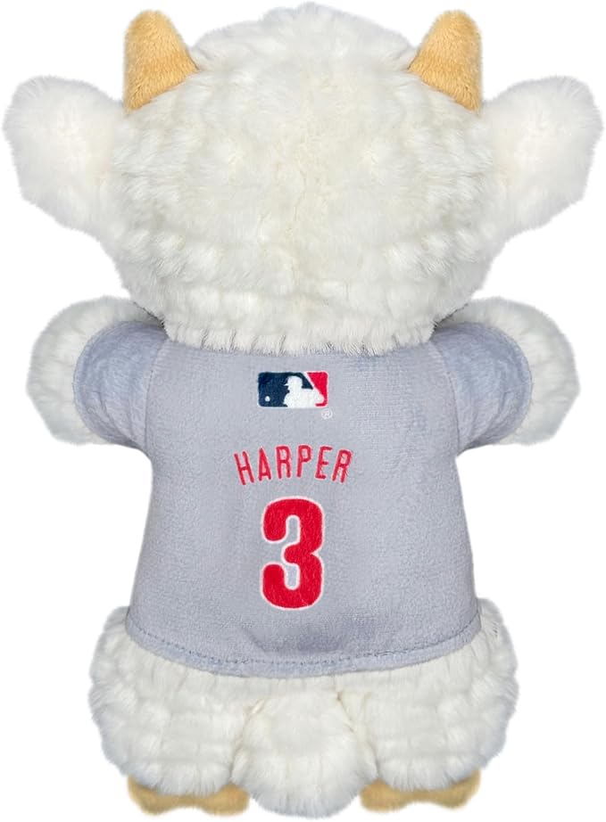 MLBPA Bryce Harper Goat Plush Toy for Dogs and Cats with Squeaker, Wearing a Team Player Jersey! MLB Philadelphia Phillies Fun & Sporty Goat Shaped Dog Chew Toy, Interactive Pet Toy
