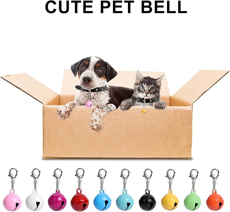 Amabro Pet Bells for Collar, 10 PCS Round Bells with Loud Crisp Sound, Multicolor Cat Dog Collar Charm Pendant Accessories for Christmas Decoration