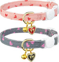 2 Pack Cotton Breakaway Cat Collar Pink and Gray Heart Shaped Pendant Cute Kitten Cat Collar with Bell