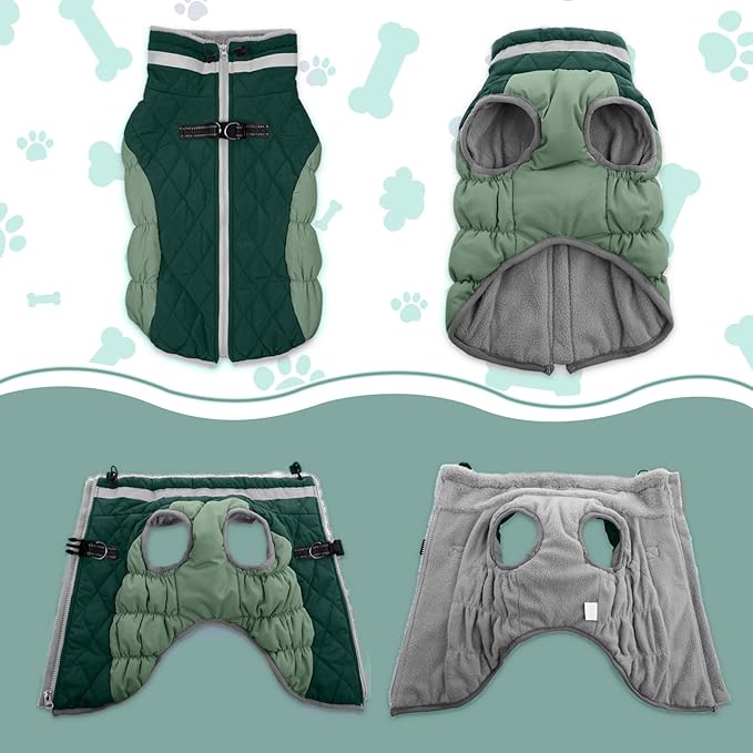 Lelepet Warm Dog Winter Coat Dog Coats for Large Dogs Waterproof Dogs Jacket with Harness Built in Reflective Cold Weather Coats Windproof Zip-Up Winter Fleece Vest Snowsuit Boxer Teal Green XL