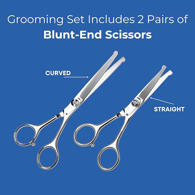 Freshly Bailey Pet Grooming Scissors Set with Round Tips for Dogs & Cats - Professional Grade Shears Safely Cut Through Dog or Cat Hair - Fur Trimming Made Easy - (Set of 2)