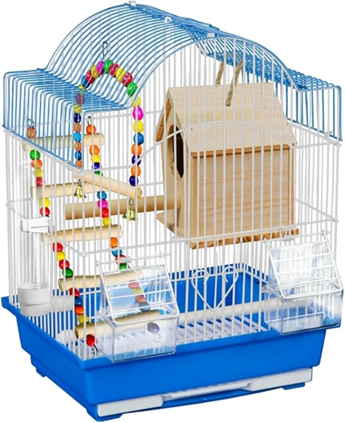 Wrought Iron Bird Cage, Flight Cage for Parakeets Medium Small Parrots Parakeet Cage for Cockatiels Lovebird Finches Canaries(Blue,35 * 28 * 47cm/14 * 11 * 19in)