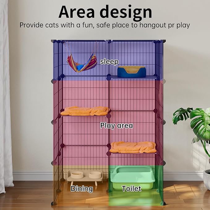 Oneluck 4-Tier Large Cat Cages ，47.2 Inch Enclosures Indoor, Catio,DIY Cat Playpen Detachable Metal Wire Kennels Cat Crate Exercise Extra Place Ideal for 1-2 Kitty