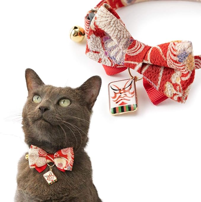 Necoichi Kabuki Charm Bow Tie Cat Collar (Red)