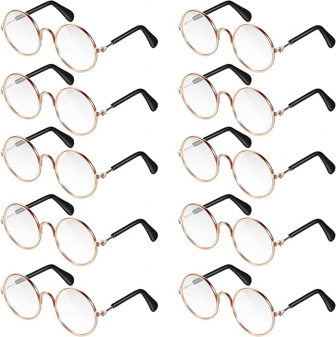 10 Pieces Cat Dog Sunglasses Funny Pet Glasses Round Metal Small Classic Retro Sunglasses Pet Hippie Cute Dog Cat Cosplay Party Costume Photo Props Cosplay Glasses(Transparent)