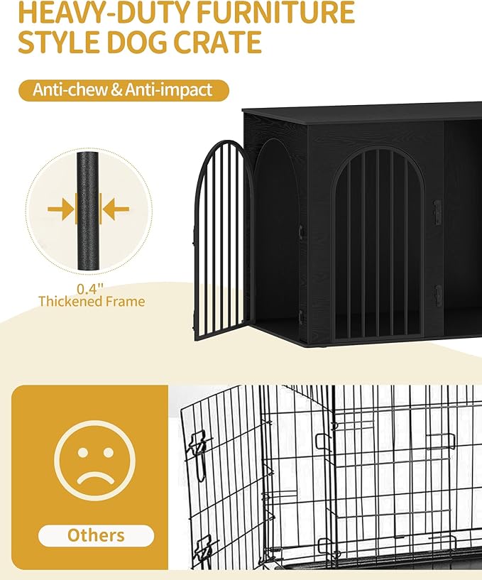 44.1" Wooden Dog Crate Furniture, Indoor Dog Kennel Dogs Cage for Small/Medium/Large Dogs, Heavy Duty Dog Crates Decorative Pet House End Side Table TV Stand, Black DFC83904B