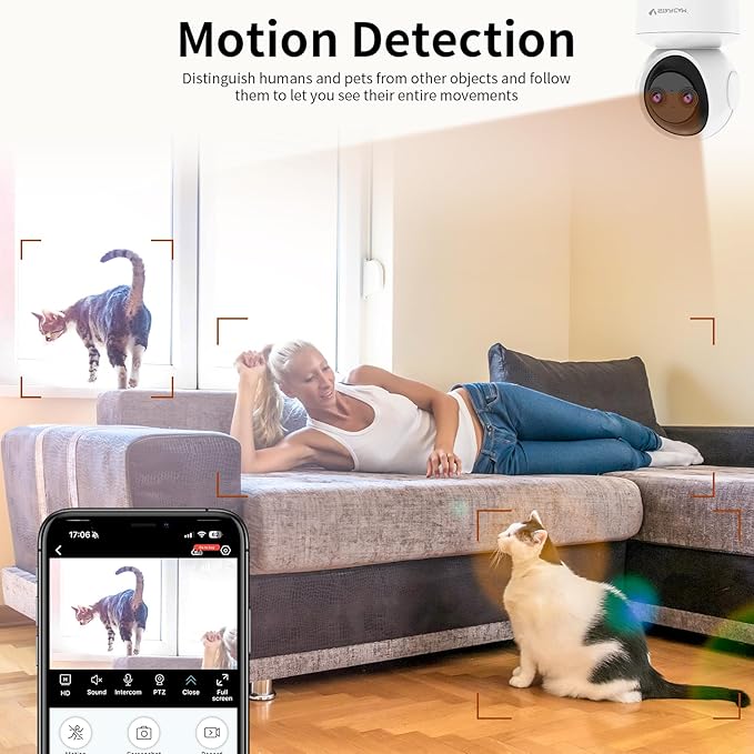 VSTARCAM 2K HD Pet Camera with Phone App, Indoor Camera for Home Night Vision, 2-Way Audio, Motion Detection, 2.4G WiFi Dual Monitor, 7/24 Recording, Cloud/SD Card Storage