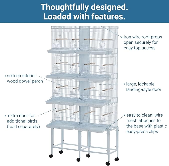 Garvee Lot-4 Breeding Bird Cage, Parrot Cage, Stackable Center Divided Breeder, Seperate Removable Tray, Removable Divider, Lockable Caster, for Birds and Finch