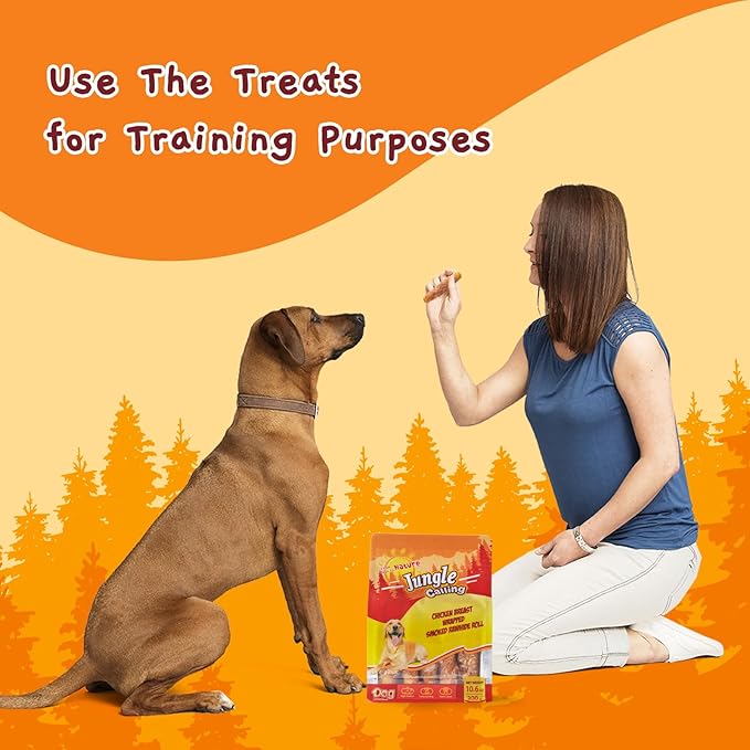 Jungle Calling Dog Treats Smoked Chicken Wrapped Rawhide Rolls, High Protein Dog Chews, Rawhide Chews for Medium and Large Dogs, 10.6 Oz, About 10 Count