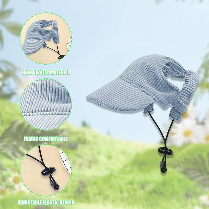 Dog Baseball Cap, Dog Cat Summer Beach Visor Hat with Ear Holes, Adjustable Puppy Sunbonnet Headdress (Blue, Medium)