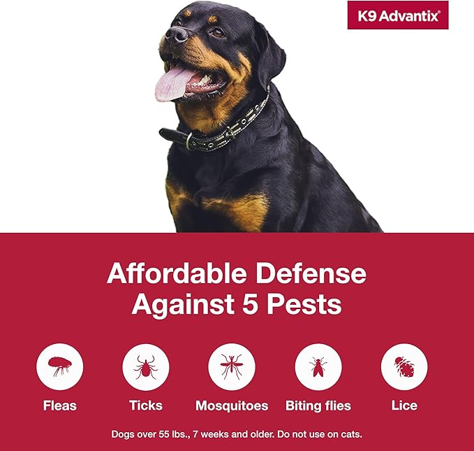 K9 Advantix Flea, Tick & Mosquito Prevention for Dogs Over 55 lbs. | Flea Drops for Extra Large Dogs | Apply Monthly | 6 Treatments (Pack of 3)