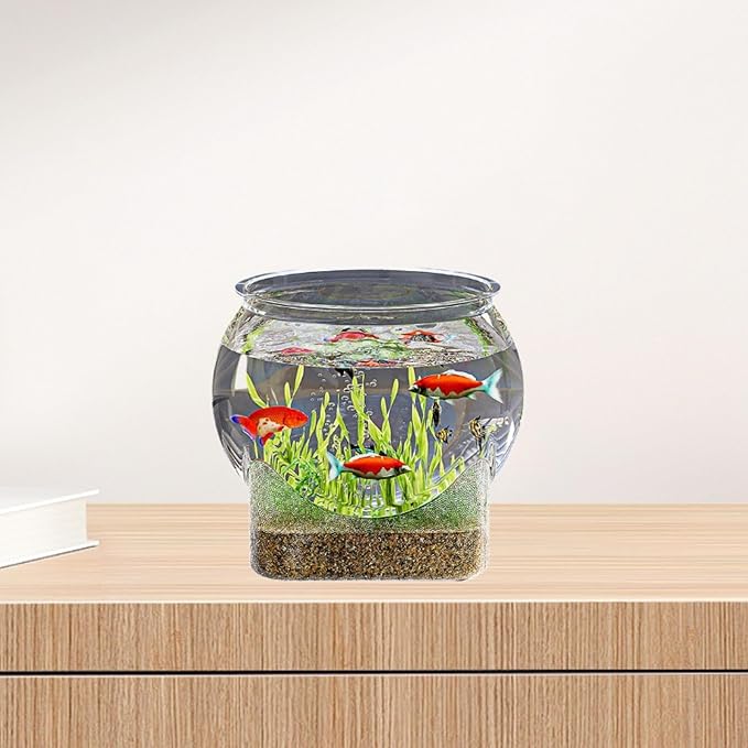 Fish Tank Fish Bowl Aquarium Bowl Multifunctional Accessories,Clear for Home Decor Tabletop Ornament Turtle Viewing Tank, L