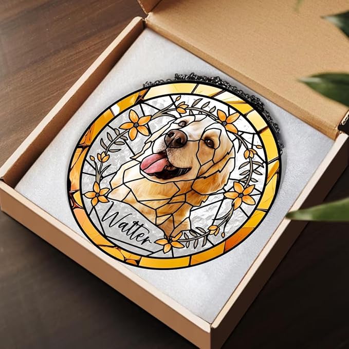 Custom Dog Portrait Stained Glass Light Catcher, Pet Memorial Stained Glass Photo Light Catcher, Staineds Glass Dog Memorial, Loss of Dogs Sympathy Gift Personalized, Pet Loss Gift /3