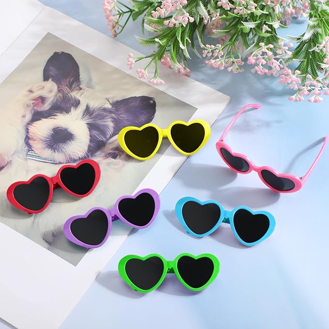 6 Pcs Pet Heart Sunglasses Summer Cute Pet Dog Sunglasses Retro Small Cat Glasses Photos Props Dolls Glasses Puppy Party Decor for Small Dogs Cat Accessories(Vibrant Colors Set)