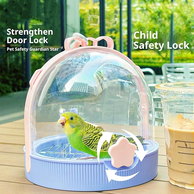 Breathable Outdoor Bird Carrier with Detachable Floor Grids Spacious Interior & Attached Water Bottle Ventilated Bird House for Travel