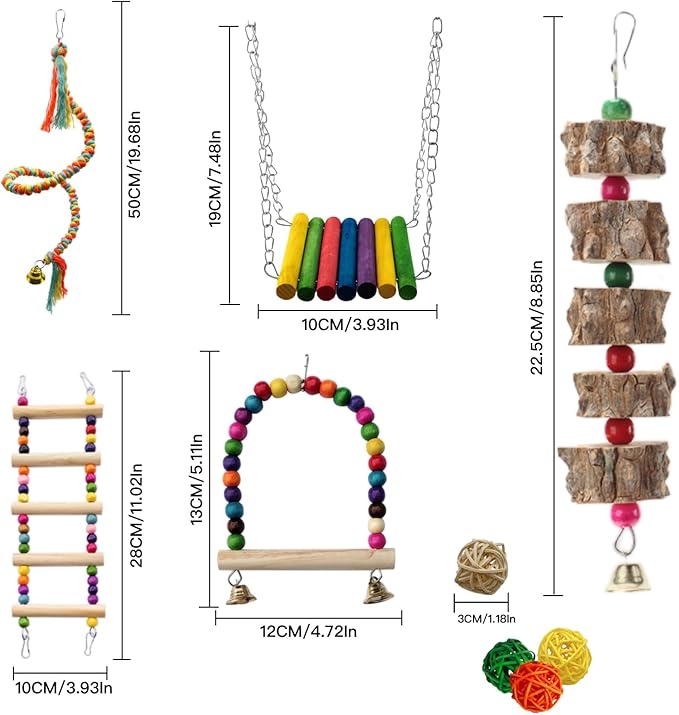 9Pcs Bird Toys for Parakeet, Cockatiel, Finches, Budgerigar, Mynah, Love Birds, Small Parrots, Parrot Cage Stand Accessories