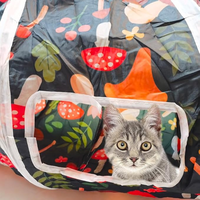 Cat Tunnel Tube Toys，Tunnels for Indoor Cats, Collapsible Interactive Toy with Balls for Rabbits, Kittens, Ferrets, Puppy (S - 2 Way Mushroom)
