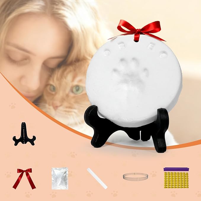 Sleeping Cat Urn for Ashes with Paw Print Kit, Capacity 0.5L, Carefully Handmade Resin Pet Urns for Cats, Thoughtful Pet Loss Gifts and Cat Memorial for Ashes Keepsake (White)