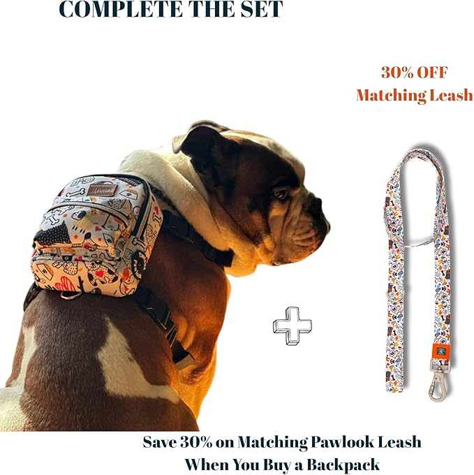 PawLook Dog Backpack to Wear with Chest Harness Self Carrier dogbag with Additional Pocket for Poop Bag Anti Slip Stylish Dog Bag for Your pet Street Smart Serie White Bone Medium
