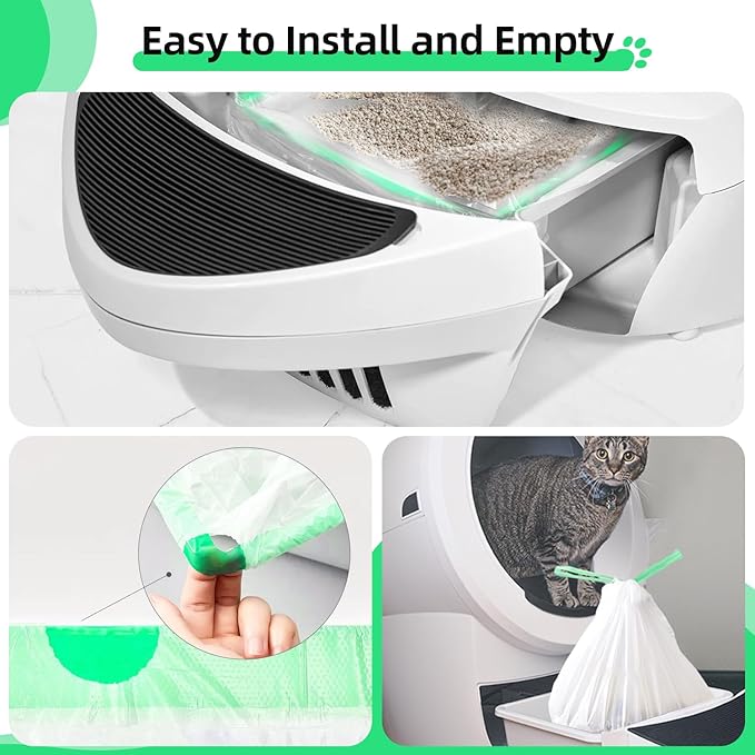 105 Count Waste Drawer Liners Bags Compatible with Litter Box Robot 4/5/3, Thick Self-cleaning Cat Litter Box Liners refill with Drawstring Heavy Duty 10-12 Gallons of Capacity