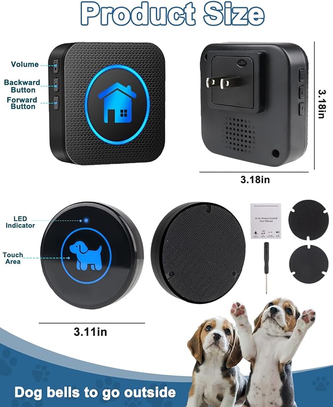 Dog Door Bell(2026 Enhanced Touch), Wireless Dog Doorbells for Potty Training – Dog Bells to Go Outside, 1000Feet Range, Waterproof Button, 55 Melodies & 5 Notification Modes (2 Receivers+2Buttons)