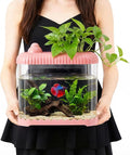 Geelin Pink 2.5 Gallon Plastic Aquaponic Betta Fish Tank Large Bowl Shatterproof Small Ecosystem Aquarium with Secure Buckle Lid, Clear Clarity for Terrarium, Flower Vase Betta Fish Tabletop Gifts