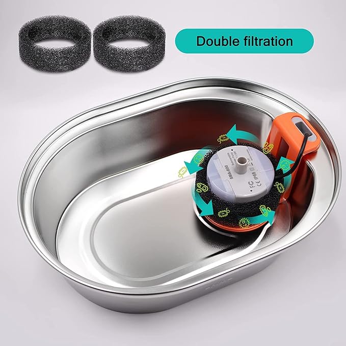 Cat Water Fountain Filters for Stainless Steel 67oz/2L Adjustable Water Flow Pet Fountain, 16 Pack Pet Replacement Filters with 16 Sponges