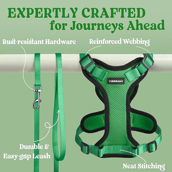 rabbitgoo Cat Harness and Leash for Walking, Escape Proof Soft Adjustable Vest Harnesses for Cats, Easy Control Breathable Reflective Strips Jacket, Grass Green,S