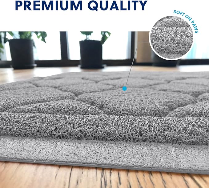 WePet Cat Litter Box Mat, Kitty Premium PVC Pad, Durable Trapping Rug, Phthalate Free, Urine-Resistant, Scatter Control, L 35 x 23 Inch, Cadet Grey