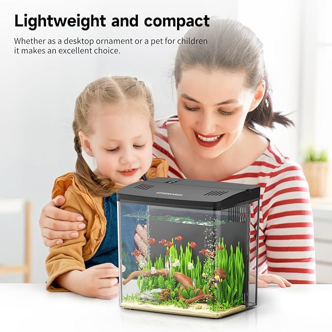 Desktop Fish Tank, 1.2 Gallon Self-Cleaning Smart Aquarium with Filter & 5-Color LED Light, Auto-Cycling Quiet Pump for Betta, Shrimp, Guppy, Goldfish