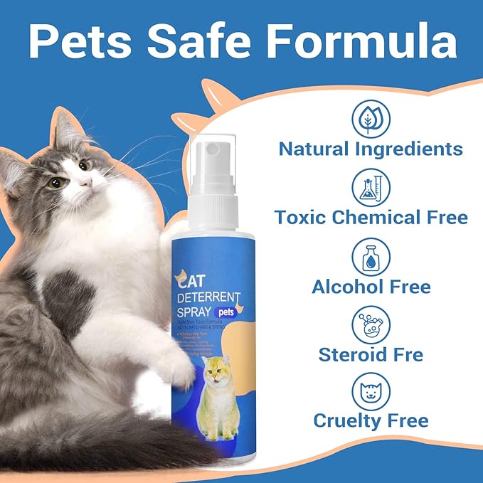 Cat Deterrent Spray, Cat Repellent Spray for Indoor Outdoor Use, No Chew Spray for Dogs & Cats, Cat Scratch Furniture Protector, 120 ML