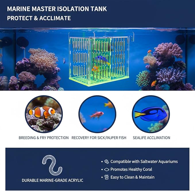 Aquarium Acrylic Breeding Box with Extendable Net - Fish Tank Breeder Box, Isolation Acclimation Hatchery for Saltwater & Freshwater Baby Fish, Shrimp, Betta (Green, 7.4x5.3x6.3 in)