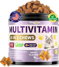 Cat Multivitamin with Fish Oil, 10 in 1 Taurine for Cats Vitamins Treats - 500 Crunchy & Creamy Chews Supports Energy, Bone, Joint, Skin & Coat Health - with Omega 3s, Biotin for All Breeds & Ages