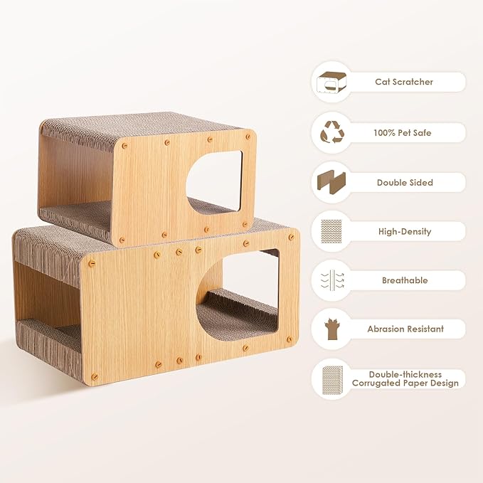 EHEYCIGA Cardboard Cat Scratcher House, 17-Inch Corrugated Cat Scratcher for Indoor Cats, Kitten Scratching Board Pad, Brown