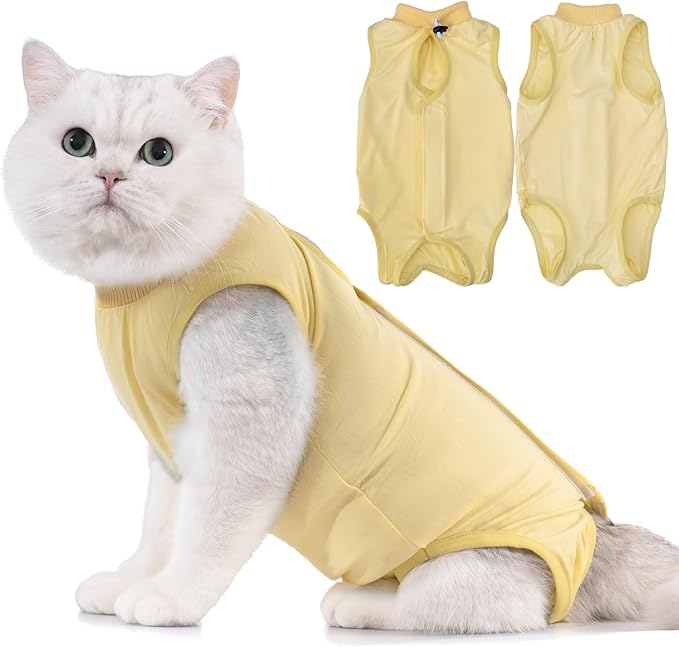 Avont Cat Recovery Suit - Kitten Onesie for Cats After Surgery, Cone of Shame Alternative Surgical Spay Suit for Female Cat, Post-Surgery or Skin Diseases Protection -Yellow(S)