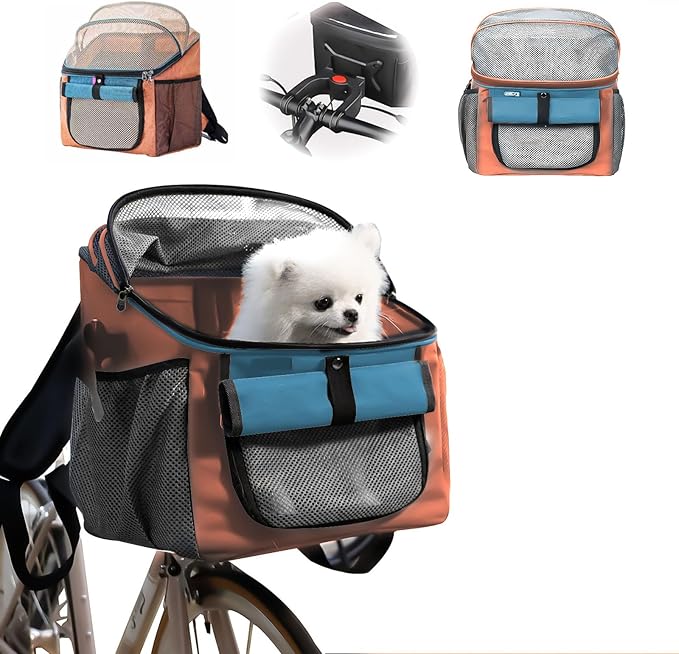 Dog Bike Basket, 12.5" L x 11.4" W x 15.3" H Bike Basket Front Dog Carrier, Bikes Baskets Front Dogs Carrier, Washable Liner for Travelling, Camping, Vet Appointments, Walks in The Park (Orange)