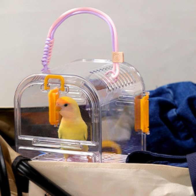Portable Plastic Bird Cages for Outdoor, Lightweight Ventilated Travel Bird Cage with Handle, Waterproof Bird Carrier for Small Birds and Budgies, Easy to Carry (Yellow)