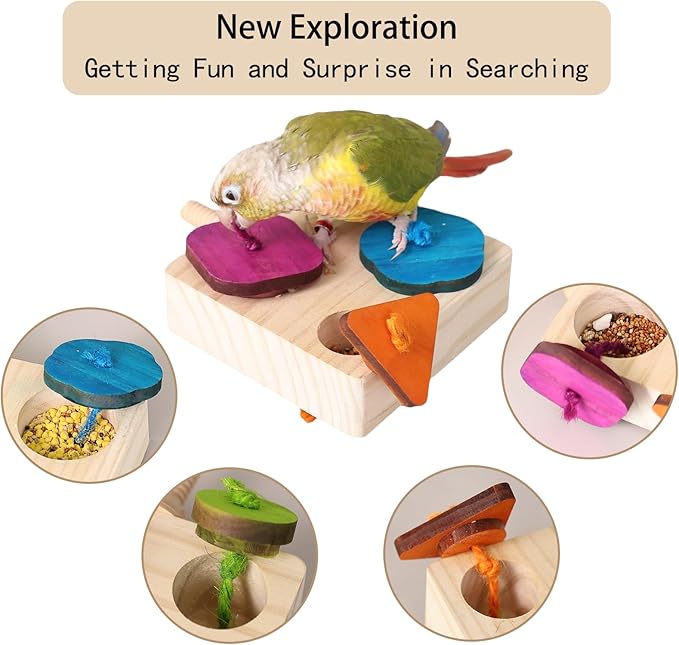 Birdie Puzzle Feeder - Interactive Foraging Toy for Parrots, Parakeets, Cockatiels, Conures | Mental Enrichment & Stimulation Game to Prevent Boredom (Colorful)