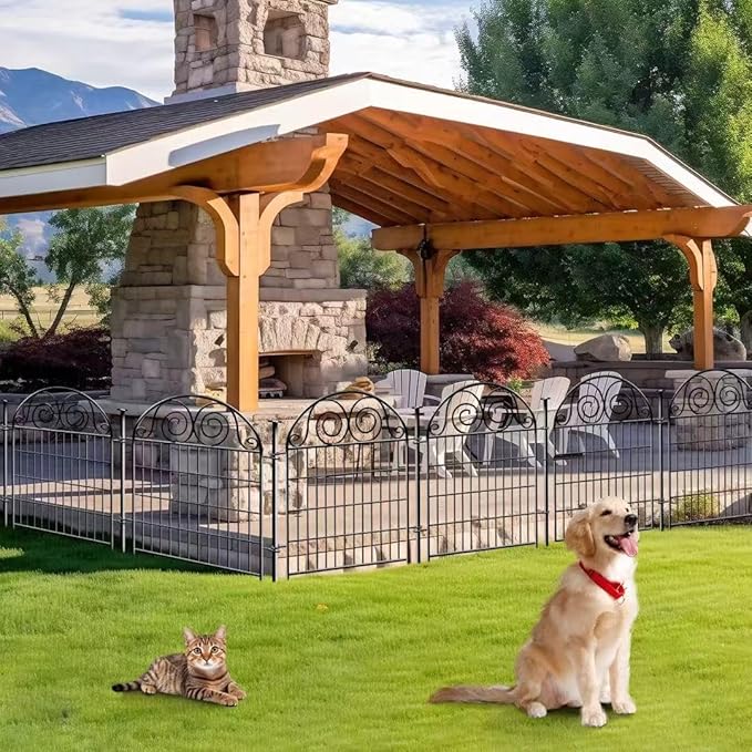 Tall Garden Fence Animal Barrier with Gate, 40 in(H) 12 Panels Garden Fences and Borders for Dogs, Dog Fence Outdoor for Yard, Total Length 26.2 Ft Metal Temporary Fencing│Patented