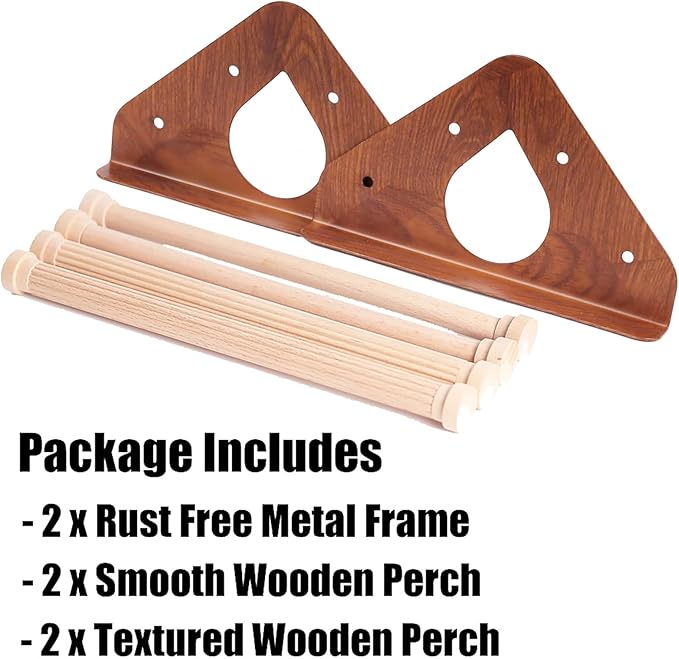 Baby Chick Perch, Durable Metal Stand with Wooden Roosting Bar for coop and brooder, Training Chicken Perch Easy to Assemble and Clean, Fun Toys for Chick (Brown Wood, Wooden Bars)