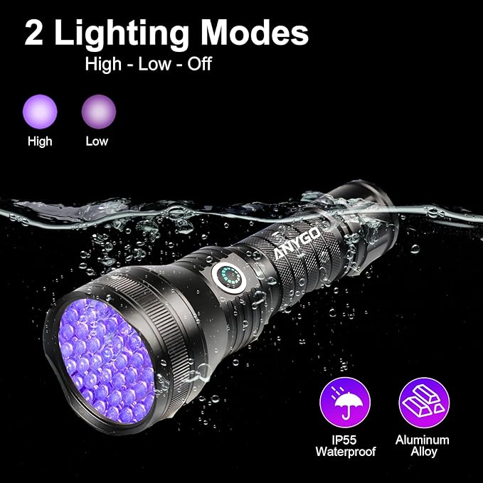51 LED Rechargeable Black Light Flashlight, 395nm UV Flashlight, Portable Ultraviolet Pet Urine Detector for Dog Cat Stains, Bed Bugs, Scorpions, Resin Curing, Battery Included