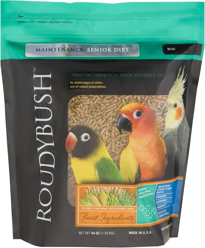 RoudyBush Senior Diet for Adult Birds - Scientifically Formulated Bird Feed - Bird Food Pellets w/Corn, Wheat, Soy & More - Nutritious & Healthy Feed for Birds (Mini, 44oz)