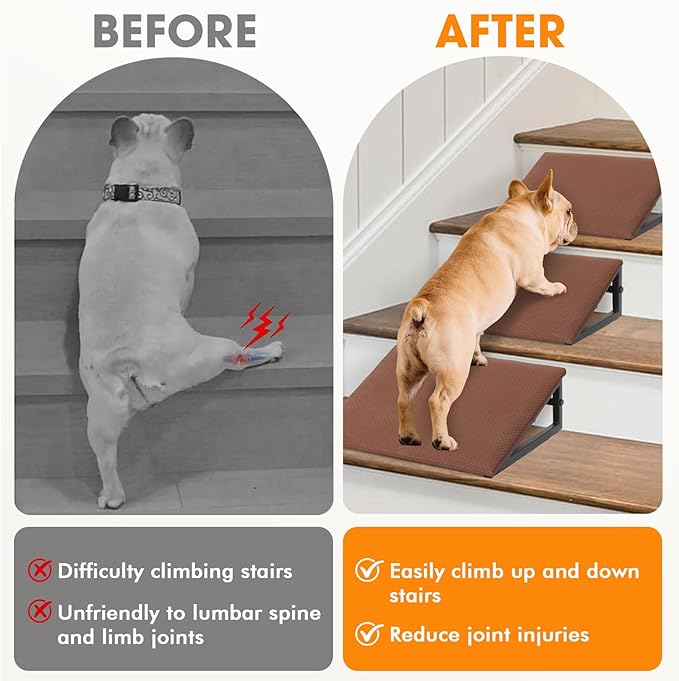 Dog Ramps for Staircase - Pet Steps Stairs for Staircase with Anti-Slip Bottom Suitable for Small Dogs, 3 Packs Extra Wide Metal Frame Dog Ramp for Injured and Older Pets (Brown)