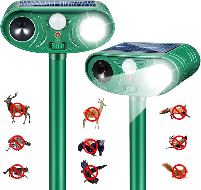 2026 Solar Animal Repellent Outdoor&Cat Repellent Outdoor Squirrel Deer Repellent Devices Coyote Raccoon Rabbit Fox Deterrents with Motion Sensor & LED Waterproof Cat Deterrent for Garden Yard 2 Pack