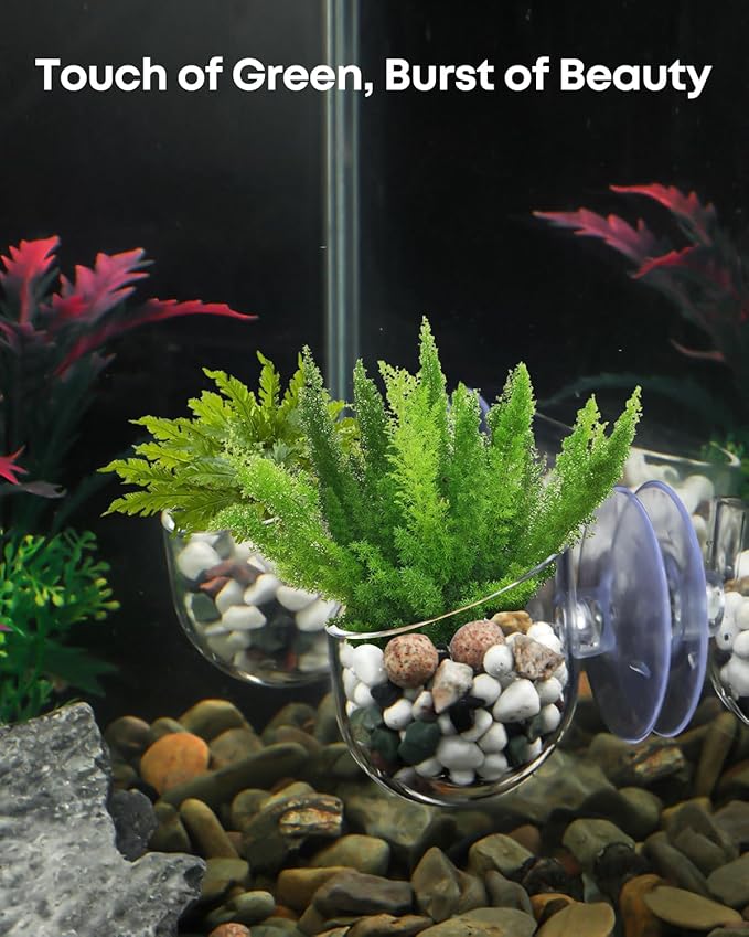 Pawfly Aquarium Plant Holder with Suction Cup, Clear Plastic Fish Tank Planting Holder, Fish Tank Plant Pot for Aquascape Decoration, Aquarium Planter Cup, 4 Pcs.