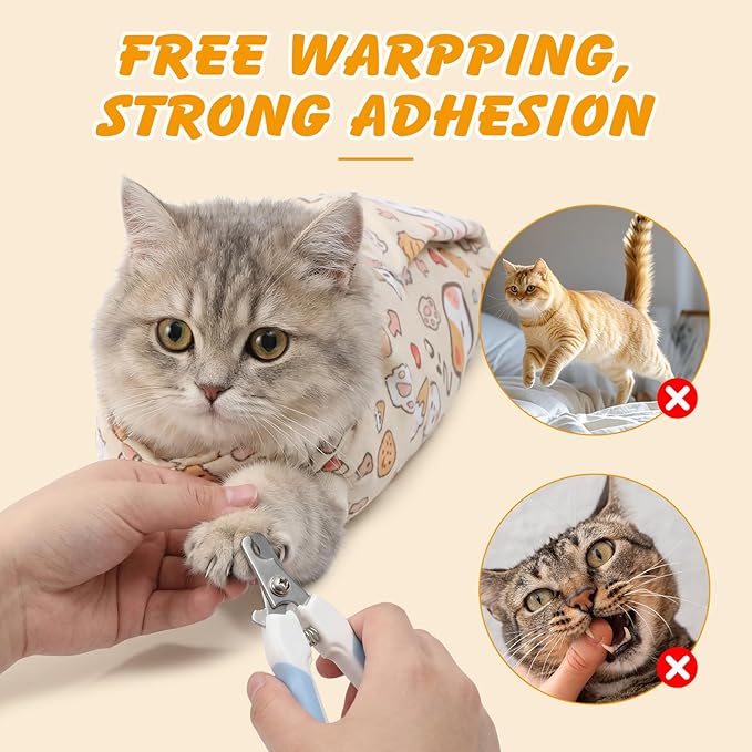 31.5 In Cat Grooming Wrap Self-Adhesive, Cat Wrap for Cutting Nails, Orange Anti-Escape Cat Restraint for Nail Clipping Cat Swaddle Wrap Cat Wrapping Cloth for Pet Cleaning and Beauty (Within 22lbs)