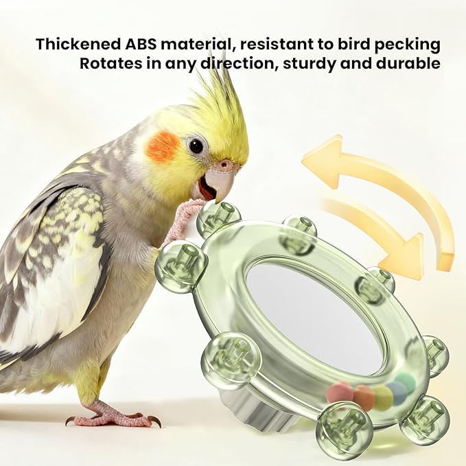 Bird Mirror Toys for Cage,Parakeet Rotating Sound Wheel Toy,Budgie Training Colorful Interactive Chew Toys for Canaries Lovebirds Conures Cockatiels cage Accessories (3, Rondom Color)