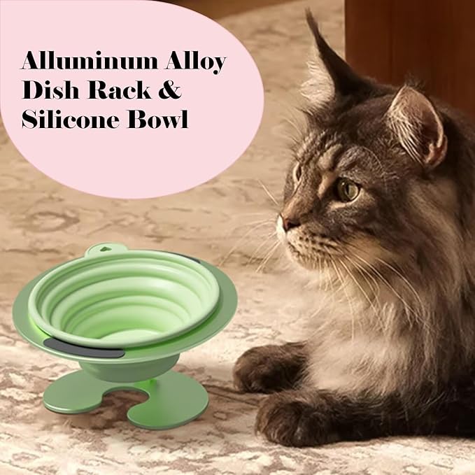 Collapsible Elevated Cat Dog Food Bowl, Portable Raised Pet Food Water Dish with Collapsible Stand, Adjustable Tilted Food Feeder for Pets, Whisker Friendly Cat Feeding Watering Dish for Travelling