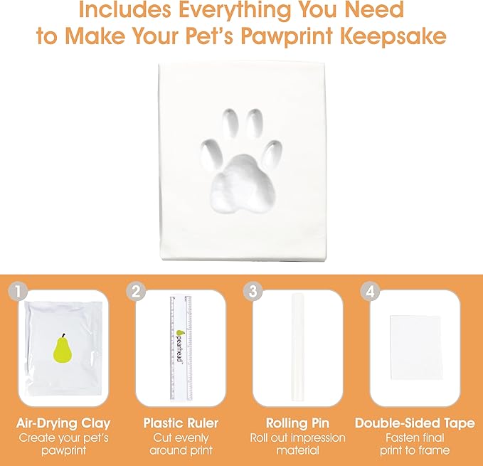 Pearhead Pet Pawprints Wall Picture Frame and Clay Impression Kit - DIY Clay Paw Print, Memorial Keepsake Frame for Cat and Dog, Ideal Home Decor Gift for Pet Owners, 4x6 Photo, Distressed White
