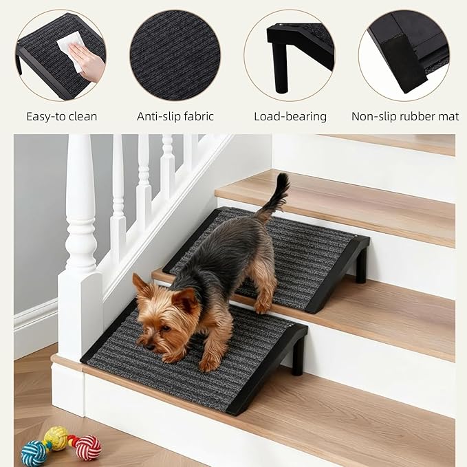 Dog Ramp for Stairs – Non-Slip Pet Steps with Locked-in Carpet & Iron Frame, Helps Senior Dogs & Small Breeds Climb Safely (2-Pack)